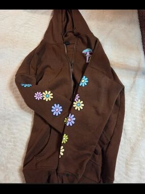 Brown Floral Zip-Up Hoodie Jacket